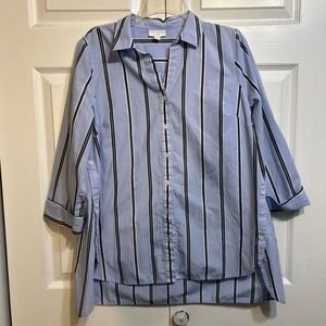 J Jill Tunic Top Shirt Size M Medium Blue White Striped 3/4 Sleeve j.jill
